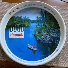 Rare Hamm’s Beer Vintage Advertising Tray Sky Blue Waters Lake Scene Barware picture