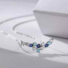 2Ct Round Cut Simulated Sapphire Women's Pretty Necklace 14K White Gold Plated picture