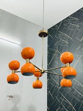 Mid Century Sputnik Brass Chandelier Orange Ball Ceiling Light Modern Fixture picture
