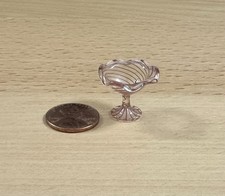 Vintage Artisan Dollhouse Miniature Candy Dish Pedestal Scalloped Glass Spiral picture