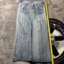 Vintage Victorious Baggy Cross Embroidered Light Wash Denim Jeans picture