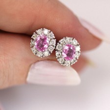 2.50 ct Natural Pink Sapphire Diamond Solid 14k White Gold Earrings picture