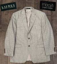 Ralph Lauren Mens Grey Wool Silk Windowpane Notch Blazer Suit Jacket 40R picture