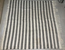 Handmade Berber Rug – Vintage Algerian Wool Carpet – Black & White Striped picture