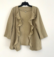 Soft Surroundings Women’s Plus 18/20 Open Front Ruffle Knit Cardigan Beige picture