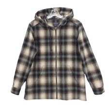 PENDLETON Women's Boyfriend 100% Wool Zip Hoodie Shacket Plaid EUC Size SMALL picture