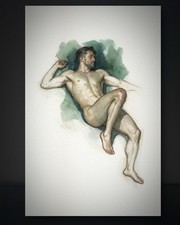 Original Watercolor Painting Male Figure Portrait Book Page  (5.5 × 8.5 inches) picture