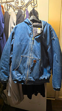 Carhartt Men’s 2XL TALL Blue Hooded Lined Zip Front Work Jacket Relaxed Fit picture