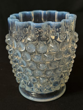 Antique Elson Blue Opalescent Hobnail Art Glass Spooner picture