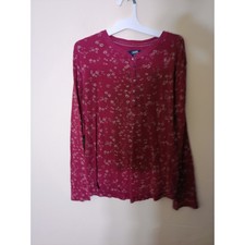 Chaps Henley Top Womens L Burgundy Red Floral Long Sleeve Cottagecore Casual picture