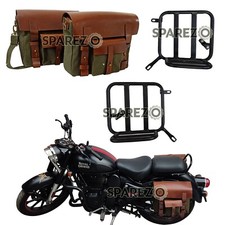 For Royal Enfield Classic Reborn 350 Leather & Canvas Pannier Bags & Mounting picture