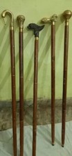 Lot of 5 Pcs Antique Brass Walking Stick Different Handle Wooden Cane Victorian picture