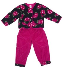 Vintage Floral Quilted Jacket Corduroy Overalls Set Pink Black Toddler 4T picture