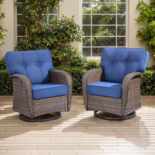 Twrap Brown Wicker Outdoor Rocking Chair Patio Swivel Glider with 5 In. Thick Na picture