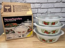 Glasbake Strawberries Casserole Set 6 Pieces New Original Box Vintage RARE FIND picture
