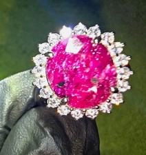 Natural Mozambique Oval Red Ruby Halo Ring 3.33ct 925 Silver Size 5 picture