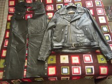 VTG H-D CRUISER SCREAMING EAGLE LEATHER JACKET SIZE 50 REG/MATCHING CHAPS SIZE M picture