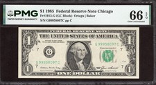 1985 $1 CHICAGO FRN. PMG GEM Uncirculated 66 EPQ SHEET Banknote. G/C Block. picture