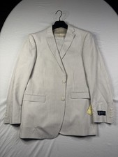 Adolfo Seersucker Suit Striped Dressy Summer Suit 2 Button C624 Tan 48R 43W picture