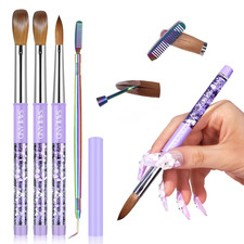 SAVILAND Kolinsky Acrylic Nail Brush Size 6,10,14 with Brush Cleaner Purple picture