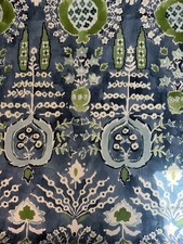 Thibaut F916241 Mendoza Suzani Blue and Green on Navy Fabric 5 1/2 picture