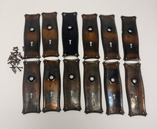 (12) Antique Door Knob Keyhole Back Plate Japanned Copper Flashed 7.75 X 2.5” picture