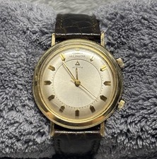 VINTAGE LECOULTRE MEMOVOX WRIST WATCH 10K GOLD FILLED W DARK MAHOGANY BROWN BAND picture