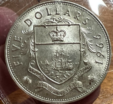 1966 BAHAMAS SILVER FIVE DOLLAR CROWN BRILLIANT UNCIRCULATED 1.25 OZ ASW picture