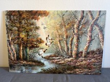 Original Oil Painting Landscape with Ducks –Signed L. Evans Large 24x36 UnFramed picture