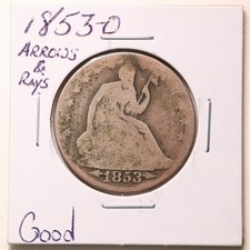 1853-O Arrows & Rays 50C Seated Liberty Half Dollar in Good Condition #7533 picture