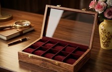 10 Slot Rosewood Watch Box Display Case Red Pillow picture