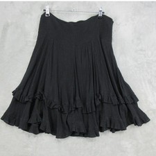 Odille Skirt Womens Size M Anthropologie Tiered Ruffle Gauze Smocked Flare Black picture