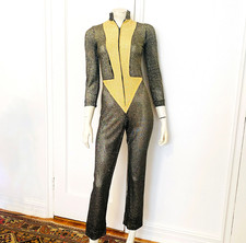 Vintage 1970s Womens Silver & Gold Metallic Ziggy Stardust Jumpsuit picture