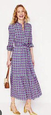 Boden Geometric Print Shirt Dress Midi Belted Long Sleeve Collared Button 12 picture