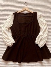 Womens Peplum Top Size 12 Black White 3/4 Sleeve Career Work Blouse Bloomchic picture
