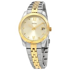 Fossil Scarlette Mini Quartz Crystal Gold Dial Ladies Watch ES4949 picture