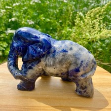 1.76LB Natural Blue Pattern Stone Carving Elephant Ornament picture