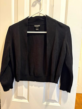 New Directions Women's Black Solid V-Neck 3/4 Sleeve Cropped Knit Shrug Bolero S picture