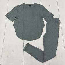 SHEIN Sage Green Waffle Knit Lounge Outfit 2-Piece Set Womens Size Small picture