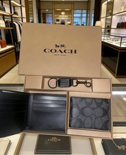 COACH MEN'S 3 IN 1 WALLET BOXED GIFT SET IN SIGNATURE CANVAS BLACK/BLACK/OXBLOOD picture