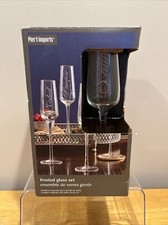 Pier 1 Imports Champagne Frosted Flutes Glass Salud Cheers Prost Kampai NIB picture