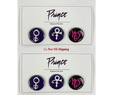 Prince Official Estate Button Pin Badge Set Purple Symbol Set of 2 picture