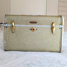 Samsonite 1960s Vintage Hard Vanity Case Mirror Lockable Lined Beige/White picture