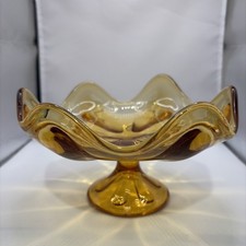 VTG Viking Amber Glass Six Petal Footed Pedestal Compote Candy Dish MCM 7” picture