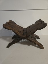 Vtg Hand Carved Wood Folding Book Bible Rest Display Holder Stand Brown Elephant picture