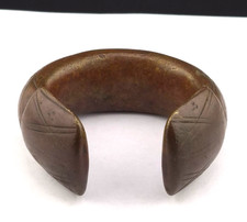 Antique 21.5oz African Bronze Currency Cuff Manilla Bracelet Dogon Mali 3🌙Moons picture