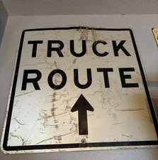 OLD Vintage TRUCK ROUTE ARROW EMBOSSED METAL SIGN 30”x30” picture