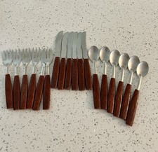 Vintage Aluminum Child Flatware Play Set  18 Pc Mini Cutlery Ideal Toy Co 1950’s picture