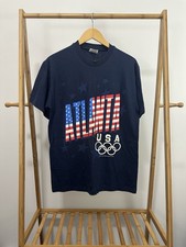 VTG 1996 Atlanta USA Olympics Flag Rings Hanes 90s T-Shirt Men's L picture