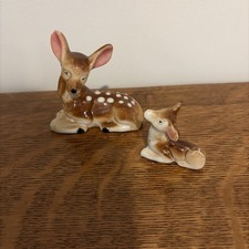 Set Of 2 Vintage Mini Ceramic Deer Brown Made in Japan Xmas Excellent Condition picture